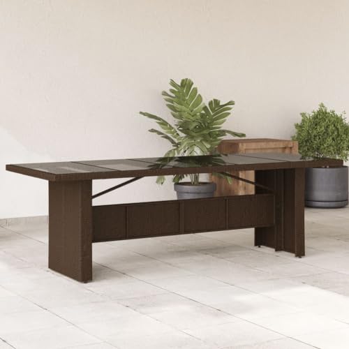 HOMEELIKE Gartentisch mit Glasplatte Braun 240x90x75 cm Poly Rattan von HOMEELIKE