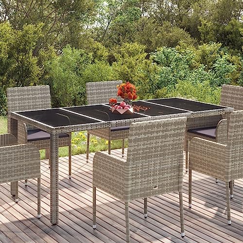 HOMEELIKE Gartentisch mit Glasplatte Grau 190x90x75 cm Poly Rattan von HOMEELIKE