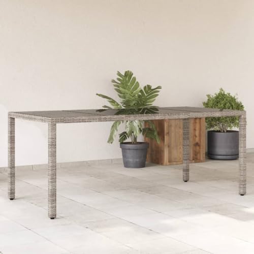HOMEELIKE Gartentisch mit Glasplatte Grau 190x90x75 cm Poly Rattan von HOMEELIKE