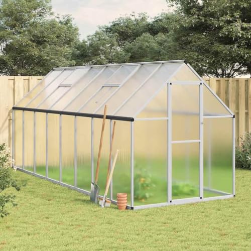 HOMEELIKE Gew?chshaus mit Fundamentrahmen Silber 445x169x195cm Aluminimum von HOMEELIKE