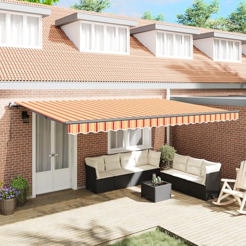 HOMEELIKE Handbetriebene ausziehbare Markise Gelb und Orange 500x350 cm von HOMEELIKE