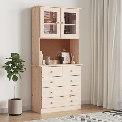 HOMEELIKE Highboard ALTA 77x35x165 cm Massivholz Kiefer von HOMEELIKE