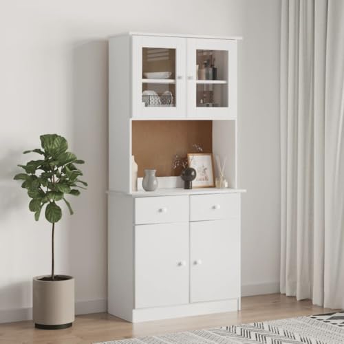 HOMEELIKE Highboard ALTA Wei? 77x35x165 cm Massivholz Kiefer von HOMEELIKE