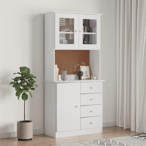 HOMEELIKE Highboard ALTA Wei? 77x35x165 cm Massivholz Kiefer von HOMEELIKE