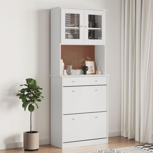 HOMEELIKE Highboard ALTA Wei? 77x35x188 cm Massivholz Kiefer von HOMEELIKE