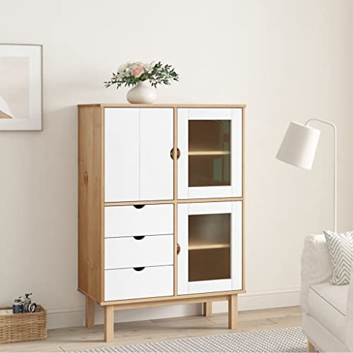 HOMEELIKE Highboard OTTA Braun&Wei? 85x43x125 cm Massivholz Kiefer von HOMEELIKE