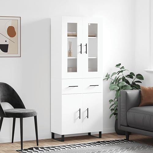 HOMEELIKE Highboard Wei? 69,5x34x180 cm Holzwerkstoff von HOMEELIKE