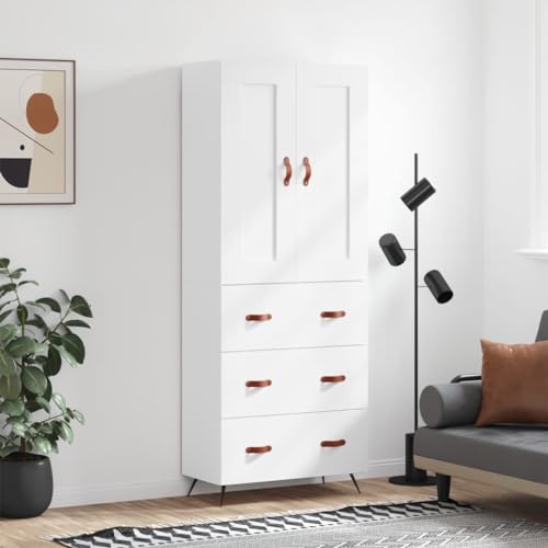 HOMEELIKE Highboard Wei? 69,5x34x180 cm Holzwerkstoff von HOMEELIKE