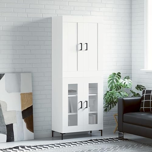 HOMEELIKE Highboard Wei? 69,5x34x180 cm Holzwerkstoff von HOMEELIKE
