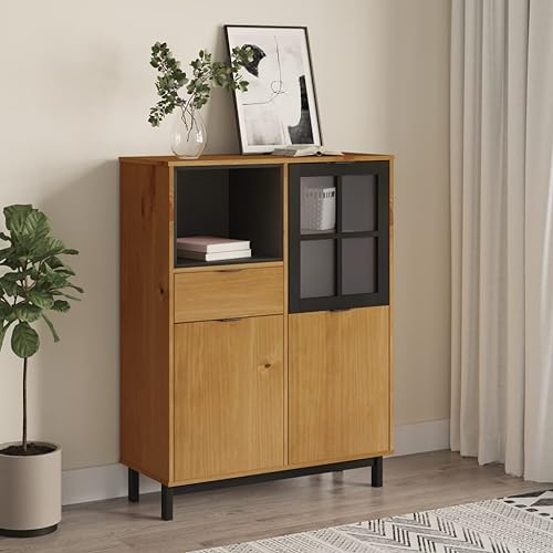HOMEELIKE Highboard mit Glast¨¹r FLAM 92x40x122,5 cm Massivholz Kiefer von HOMEELIKE