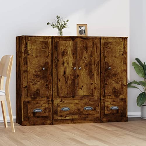 HOMEELIKE Highboards 3 STK. R?uchereiche Holzwerkstoff von HOMEELIKE