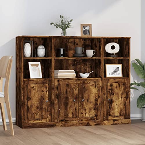 HOMEELIKE Highboards 3 STK. R?uchereiche Holzwerkstoff von HOMEELIKE