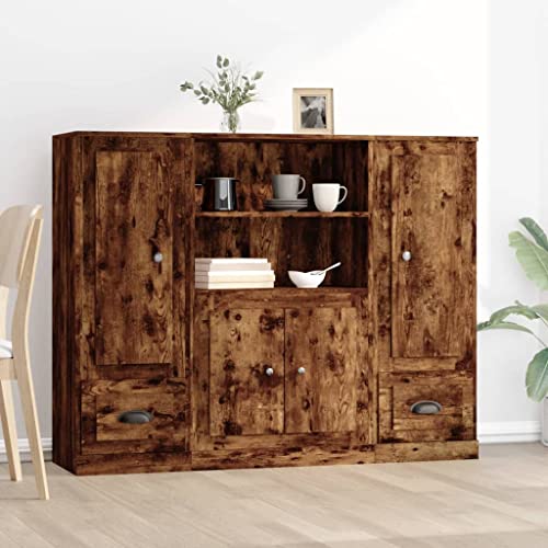 HOMEELIKE Highboards 3 STK. R?uchereiche Holzwerkstoff von HOMEELIKE