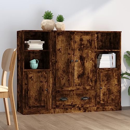 HOMEELIKE Highboards 3 STK. R?uchereiche Holzwerkstoff von HOMEELIKE