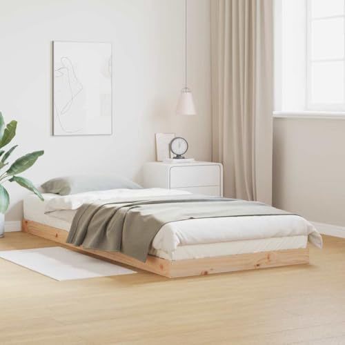 HOMEELIKE Holzbett Massiv Kiefer Natur 80 x 210 cm Stabiles Bodenbett Fuer Schlafzimmer Modern von HOMEELIKE