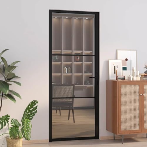 HOMEELIKE Innent¨¹r 83x201,5 cm Schwarz ESG-Glas und Aluminium von HOMEELIKE