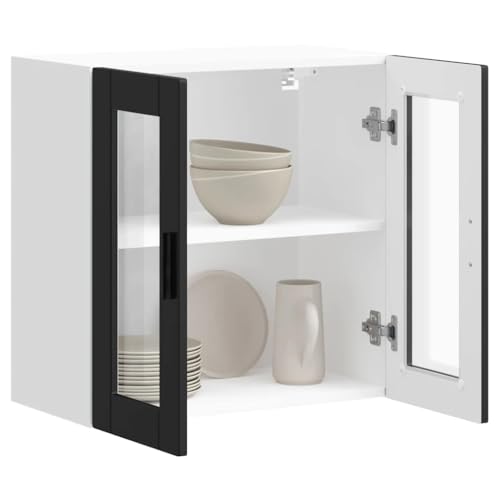 HOMEELIKE K¨¹chen-H?ngeschrank mit Glast¨¹r Porto Schwarz von HOMEELIKE