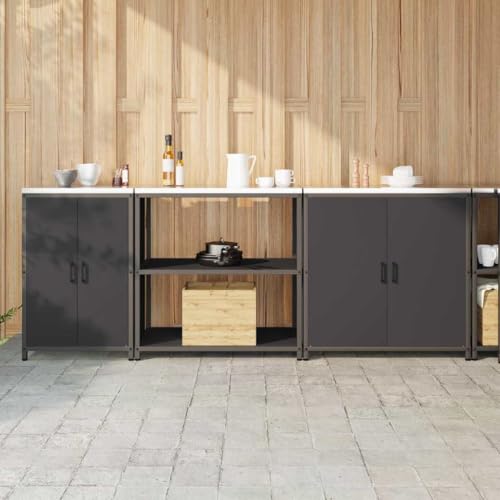 HOMEELIKE K¨¹chenaufbewahrungsset mit Regal Sonstiges 3 pcs Schwarz 210 x 50 x 92 cm von HOMEELIKE