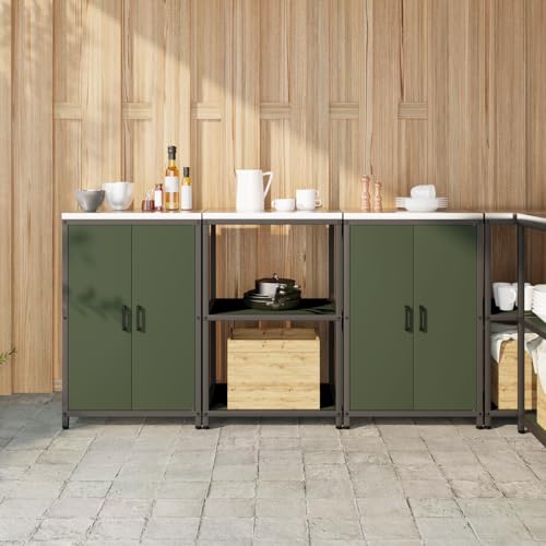 HOMEELIKE K¨¹chenlager-Set mit Regal mit Speicher mit T¨¹r 3 pcs Olive Gr¨¹n 180 x 50 x 92 cm von HOMEELIKE