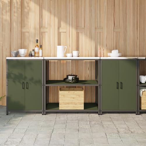 HOMEELIKE K¨¹chenlager-Set mit Regal mit Speicher mit T¨¹r 3 pcs Olive Gr¨¹n 210 x 50 x 92 cm von HOMEELIKE