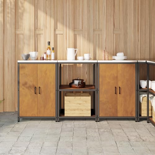HOMEELIKE K¨¹chenlager-Set mit Regal mit Speicher mit T¨¹r 3 pcs Rostig 180 x 50 x 92 cm von HOMEELIKE