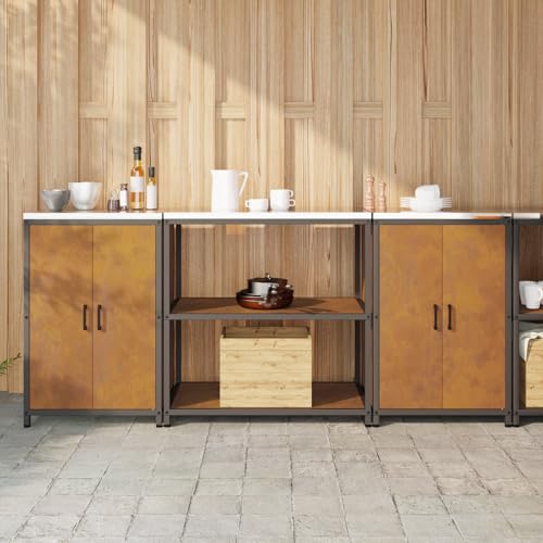 HOMEELIKE K¨¹chenlager-Set mit Regal mit Speicher mit T¨¹r 3 pcs Rostig 210 x 50 x 92 cm von HOMEELIKE