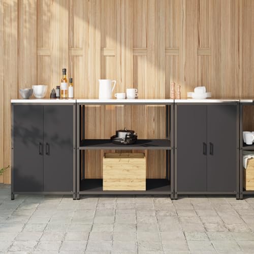 HOMEELIKE K¨¹chenlager-Set mit Regal mit Speicher mit T¨¹r 3 pcs Schwarz 210 x 50 x 92 cm von HOMEELIKE
