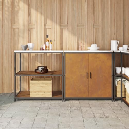 HOMEELIKE K¨¹chenlager-Set mit Regal mit Speicher mit T¨¹r Verstellbar 2 pcs Rostig 150 x 50 x 92 cm von HOMEELIKE