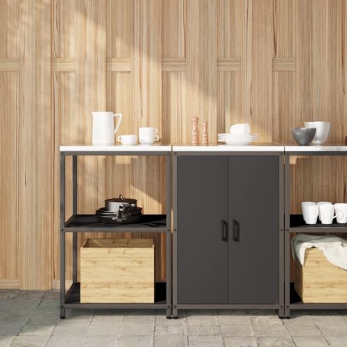 HOMEELIKE K¨¹chenlager-Set mit Regal mit Speicher mit T¨¹r Verstellbar 2 pcs Schwarz 120 x 50 x 92 cm von HOMEELIKE