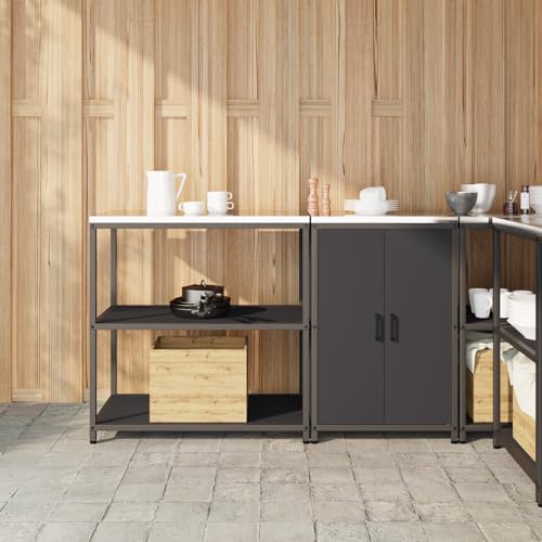 HOMEELIKE K¨¹chenlager-Set mit Regal mit Speicher mit T¨¹r Verstellbar 2 pcs Schwarz 150 x 50 x 92 cm von HOMEELIKE