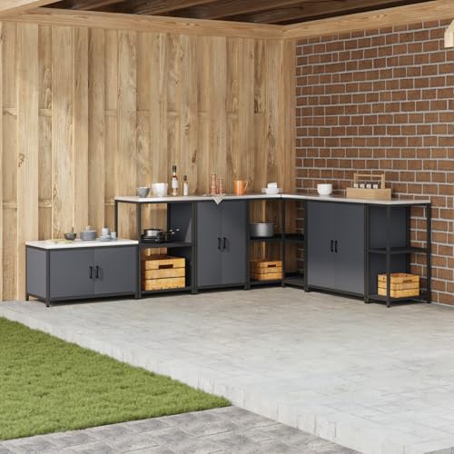 HOMEELIKE K¨¹chenlagerregal mit Regal mit Speicher mit T¨¹r Anthrazit 60 x 50 x 92 cm Stahl von HOMEELIKE
