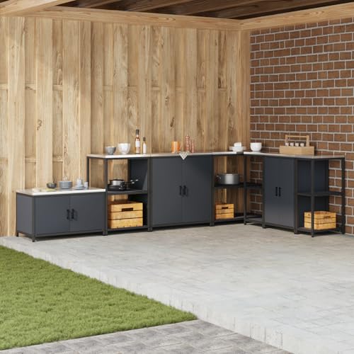 HOMEELIKE K¨¹chenlagerregal mit Regal mit Speicher mit T¨¹r Anthrazit 60 x 50 x 92 cm Stahl von HOMEELIKE