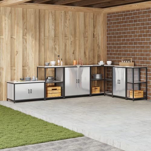 HOMEELIKE K¨¹chenlagerregal mit Regal mit Speicher mit T¨¹r Silber 60 x 50 x 92 cm Edelstahl von HOMEELIKE