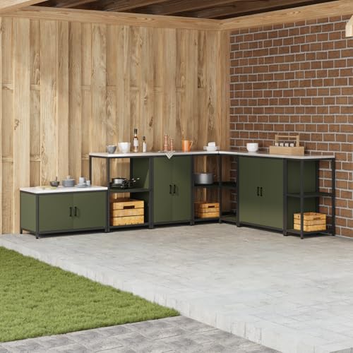 HOMEELIKE K¨¹chenlagerregal mit Regal mit Speicher mit T¨¹r mit Schloss Olivgr¨¹n 60 x 50 x 92 cm Stahl von HOMEELIKE