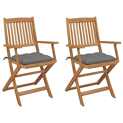 HOMEELIKE Klappbare Gartenst¨¹hle 2 STK. mit Kissen Massivholz Akazie von HOMEELIKE