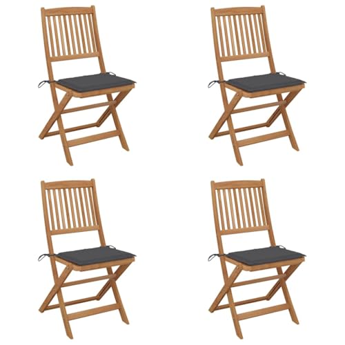 HOMEELIKE Klappbare Gartenst¨¹hle 4 STK. mit Kissen Massivholz Akazie von HOMEELIKE