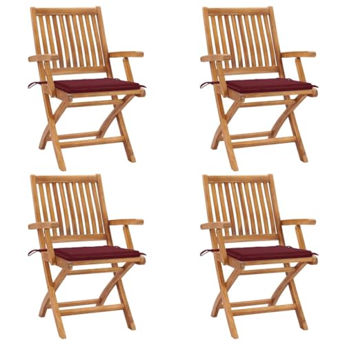 HOMEELIKE Klappbare Gartenst¨¹hle mit Kissen 4 STK. Massivholz Teak von HOMEELIKE