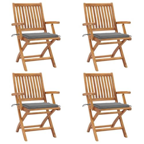 HOMEELIKE Klappbare Gartenst¨¹hle mit Kissen 4 STK. Massivholz Teak von HOMEELIKE