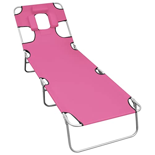 HOMEELIKE Klappbare Sonnenliege mit Kopfkissen Stahl Magento Rosa von HOMEELIKE
