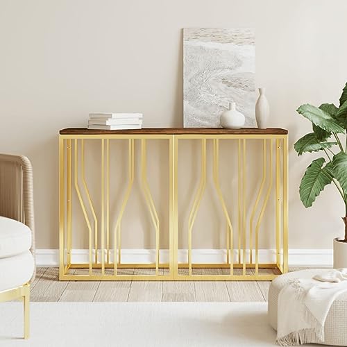 HOMEELIKE Konsolentisch Golden Edelstahl und Altholz Massiv von HOMEELIKE