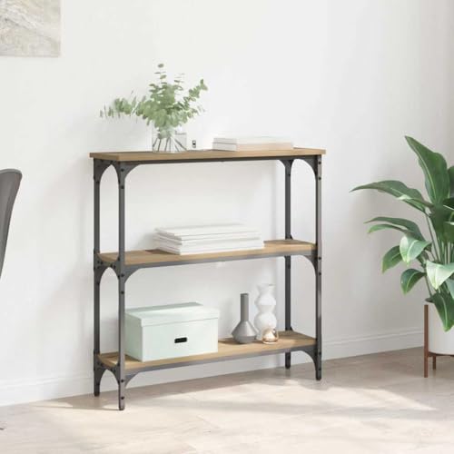 HOMEELIKE Konsolentisch mit Regal Eiche handwerklich 75 x 22,5 x 75 cm von HOMEELIKE