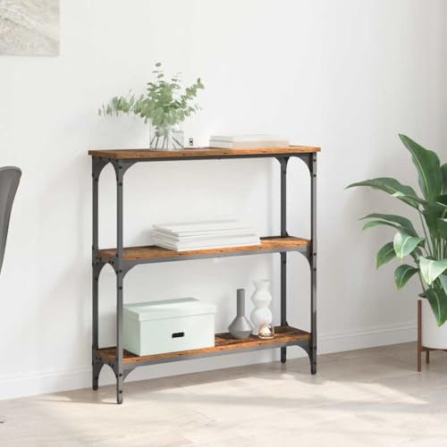 HOMEELIKE Konsolentisch mit Regal mit Speicher Altholz 75 x 22,5 x 75 cm von HOMEELIKE