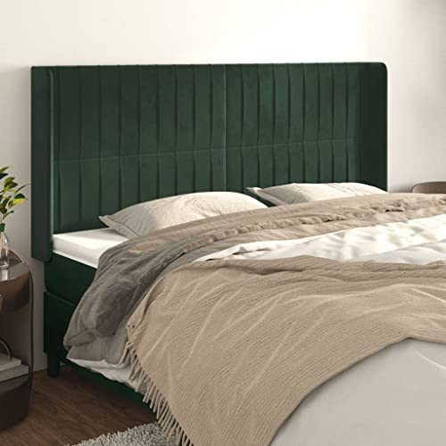 HOMEELIKE Kopfteil mit Ohren Dunkelgr¨¹n 203x16x118/128 cm Samt von HOMEELIKE