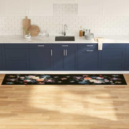 HOMEELIKE Kuechenmatte Floral Schwarz 300 x 60 cm Samt von HOMEELIKE