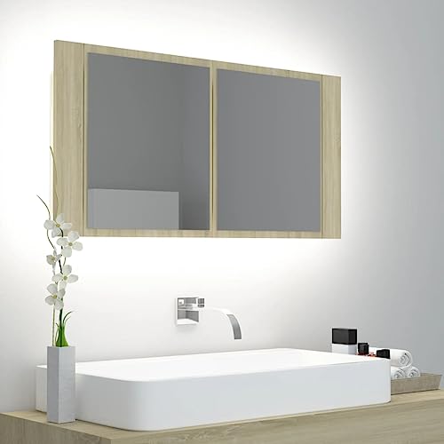 HOMEELIKE LED-Bad-Spiegelschrank Sonoma-Eiche 90x12x45 cm Acryl von HOMEELIKE
