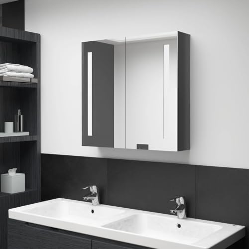 HOMEELIKE LED Badezimmerspiegel Schrank Mit Beleuchtung Grau 62x14x60 cm Stauraum 3 Ebenen von HOMEELIKE