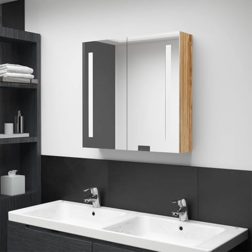 HOMEELIKE LED Beleuchteter Badezimmerspiegel Schrank in Eichenoptik 62 cm von HOMEELIKE