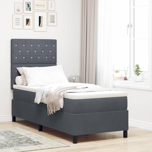 HOMEELIKE LED Boxspringbett mit Matratze Dunkelgrau 80x200 cm Samt von HOMEELIKE