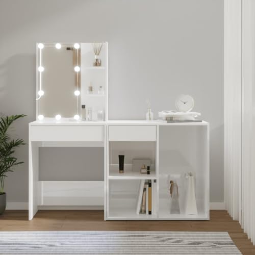 HOMEELIKE LED-Schminktisch mit Schrank Hochglanz-Wei? Holzwerkstoff HOMEELIKE LED-Schminktisch mit Schrank Hochglanz-Wei? Holzwerkstoff von HOMEELIKE