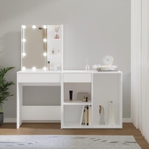 HOMEELIKE LED-Schminktisch mit Schrank Wei? Holzwerkstoff HOMEELIKE LED-Schminktisch mit Schrank Wei? Holzwerkstoff von HOMEELIKE